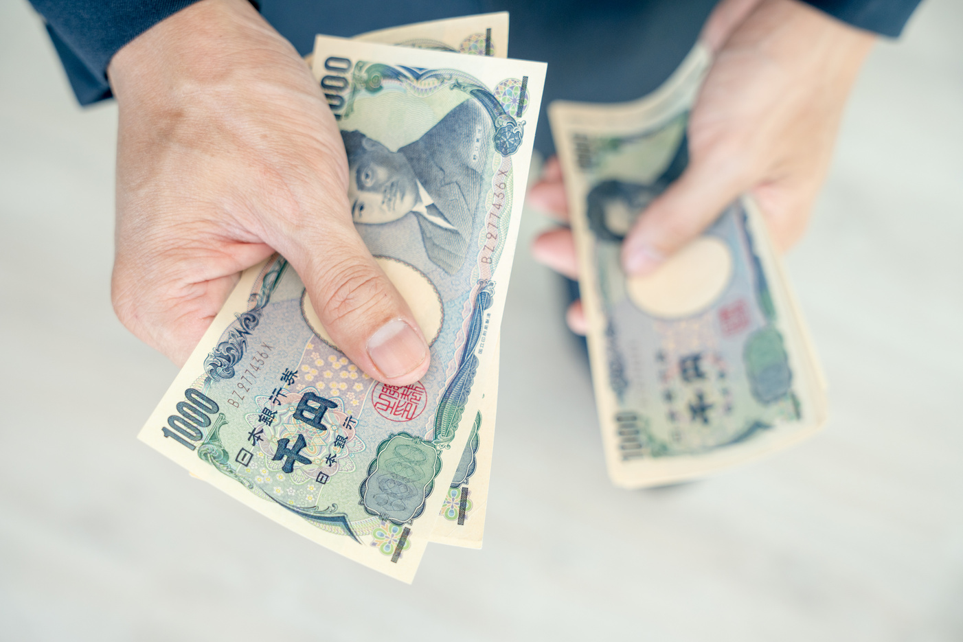 Japanese Yen money. close up of the Japanese yen on hand. curren
